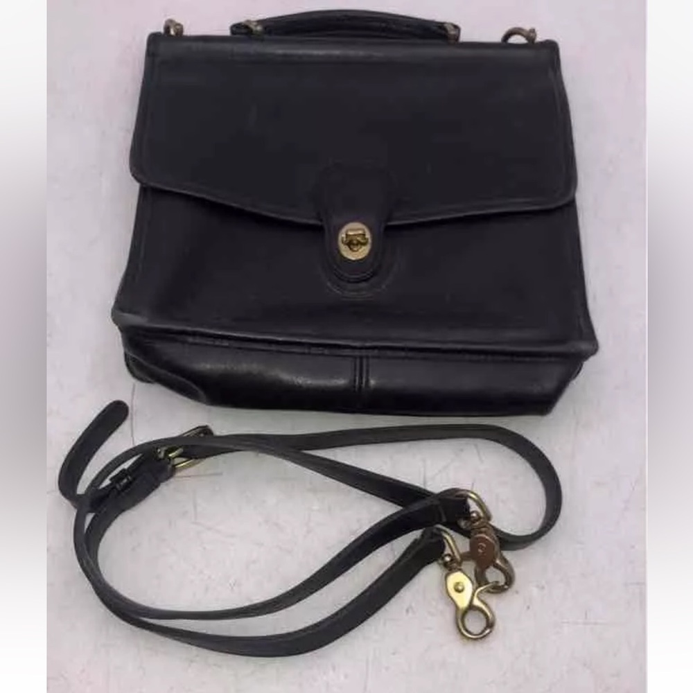 Coach Womens Black Leather Inner Pockets Top Handle Flap Messenger Bag